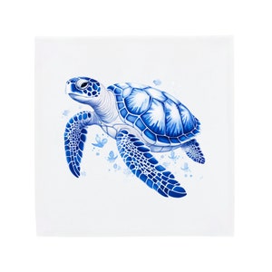 Handmade Delft Blue Ceramic Turtle Tile, Sea Turtle Wall Décor, Beach House Décor, Sea Turtle Wall Art, Unique Vintage Bathroom Tiles No Corner Ornaments