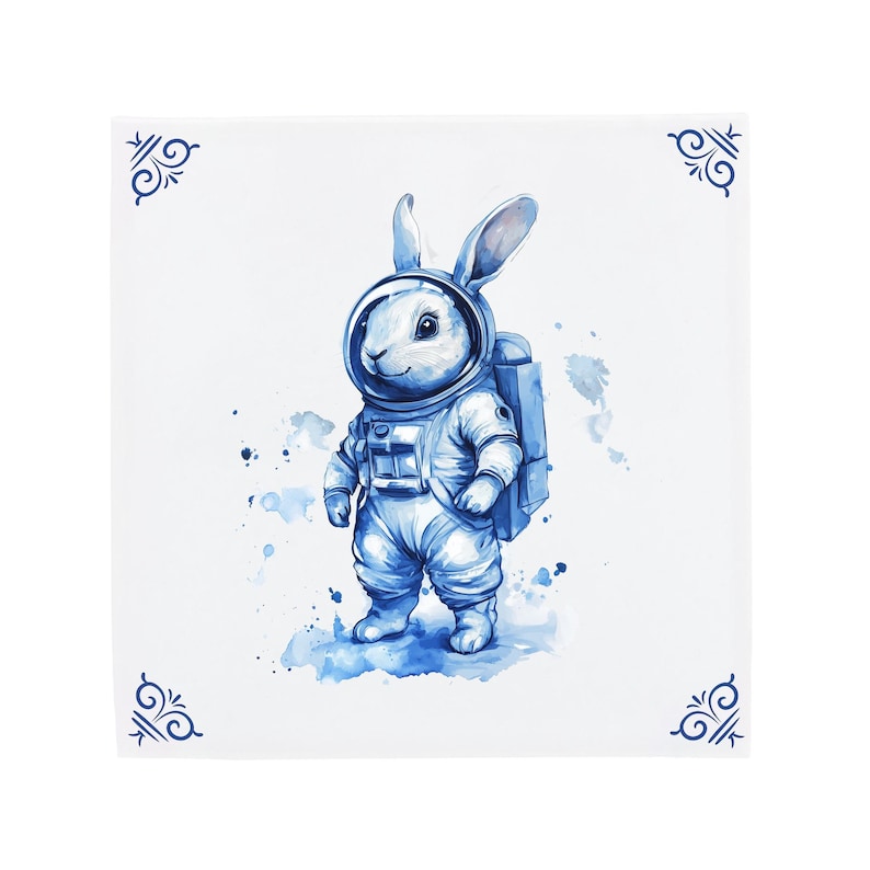 Delf Blue Rabbit Delft Blue Tile: Astronaut Rabbit Design (11x11, 15x15, 20x20 Cm) - Etsy