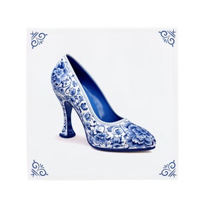 Delft Blue Ceramic Tile: Barbie High Heels | Modern Dutch Design, Handcrafted Ceramic Art, Unique Home Decor & Gift, Traditional Charm