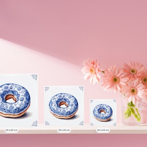 Arte delle piastrelle in ceramica blu Delft con ciambella smaltata, Dunkin Donuts o Krispy Kreme, arte gastronomica, arte della ciambella, design olandese di arte alimentare, regalo gastronomico immagine 4