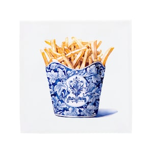 Carrelage hollandais vintage McDonald's Fries Delft, art gastronomique, carreaux de dosseret de cuisine en céramique bleue faits à la main, décoration de cuisine de restauration rapide No Corner Ornaments