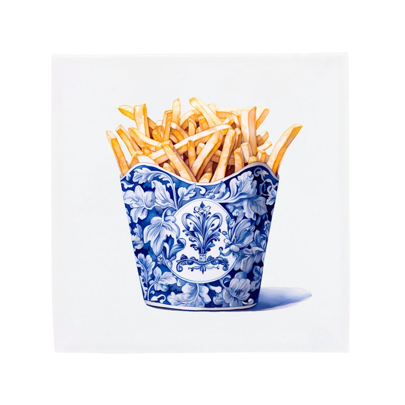 Carrelage hollandais vintage McDonald's Fries Delft, art gastronomique, carreaux de dosseret de cuisine en céramique bleue faits à la main, décoration de cuisine de restauration rapide No Corner Ornaments