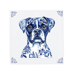 Delft Blue Ceramic Tile: Boxer Dog | Modern Dutch Design, Handcrafted Ceramic Art, Unique Home Decor & Gift, Traditional Charm
