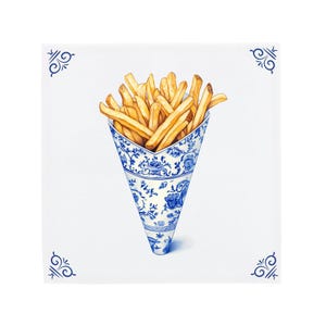 Delft Blue Tile with Fries - Handpainted Dutch Kitchen Art