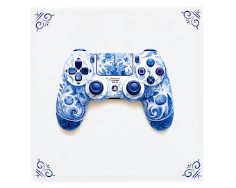 PlayStation Controller Delft Blue Ceramic Tile, PlayStation Art, Playstation Decor, Gift for Gamers or Game lovers, Game Room Decor