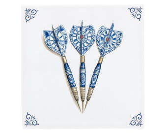 Delft Blue Ceramic Tile: Darts | Modern Dutch Design, Handcrafted Ceramic Art, Unique Home Decor & Gift, Traditional Charm