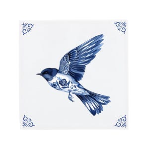Delft Blue Ceramic Tile: Barn Swallow | Modern Dutch Design, Handcrafted Ceramic Art, Unique Home Decor & Gift, Traditional Charm