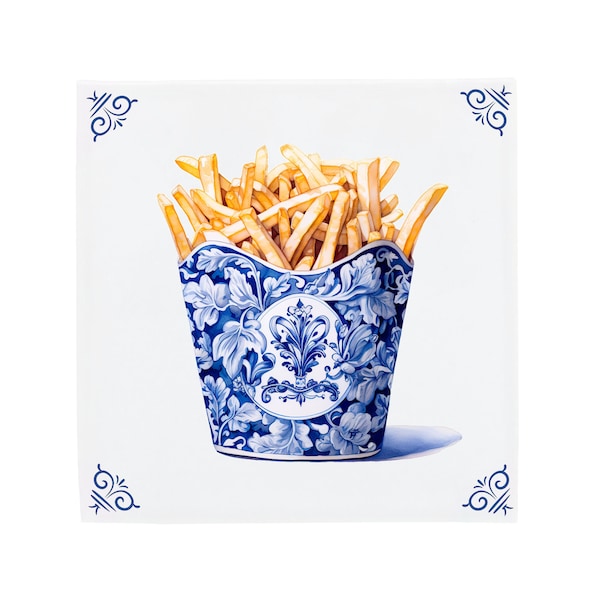 Vintage McDonalds French Fries Delft Dutch Tile, Foodie Art, Handmade Blue Ceramic Kitchen Backsplash Tiles, Fast Food Kitchen Decor