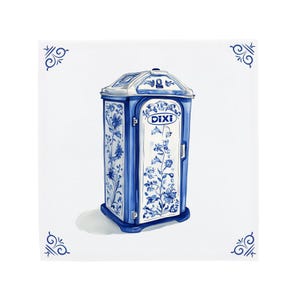 Delft Blue Ceramic Tile: Dixi portable toilet | Modern Dutch Design, Handcrafted Ceramic Art, Unique Home Decor & Gift, Traditional Charm