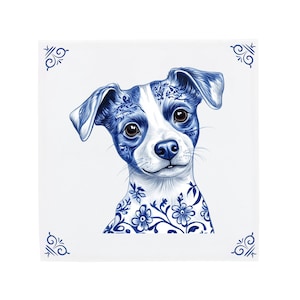 Delft Blue Ceramic Tile: Jack Russel | Modern Dutch Design, Handcrafted Ceramic Art, Unique Home Decor & Gift, Traditional Charm