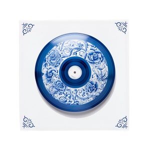 Delft Blue Ceramic Tile: LP Vinyl Record | Modern Dutch Design, Handcrafted Ceramic Art, Unique Home Decor & Gift, Traditional Charm