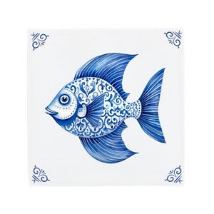 Delft Blue Ceramic Tile: Happy FIsh | Modern Dutch Design, Handcrafted Ceramic Art, Unique Home Decor & Gift, Traditional Charm