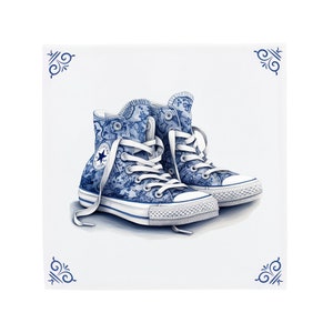 Delft Blue Ceramic Tile: Converse All Stars | Modern Dutch Design, Handcrafted Ceramic Art, Unique Home Decor & Gift, Traditional Charm