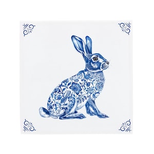 Delft Blue Ceramic Tile: Hare | Modern Dutch Design, Handcrafted Ceramic Art, Unique Home Decor & Gift, Traditional Charm