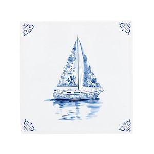 Delft Blue Ceramic Tile: Sailboat | Modern Dutch Design, Handcrafted Ceramic Art, Unique Home Decor & Gift, Traditional Charm