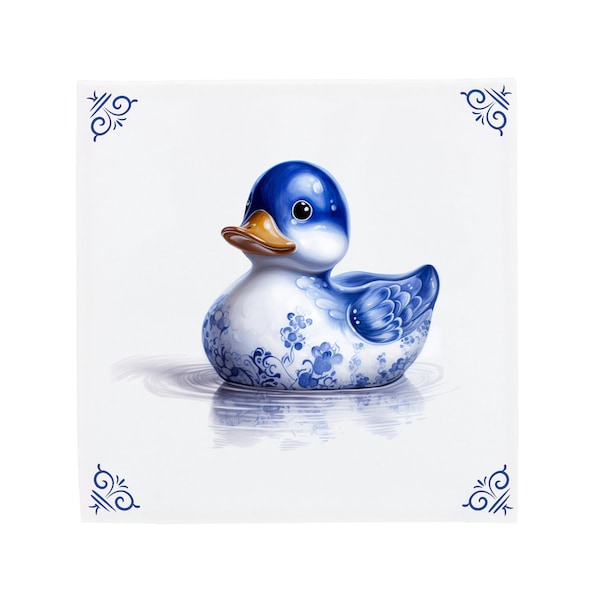 Rubber Ducky Delft Blue Tile, Rubber Duckie Art, Rubber Duck, Bathtub Art, bathroom tiles for beach house or shower decor