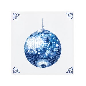 Delft Blue Ceramic Tile: Disco Ball | Modern Dutch Design, Handcrafted Ceramic Art, Unique Home Decor & Gift, Traditional Charm