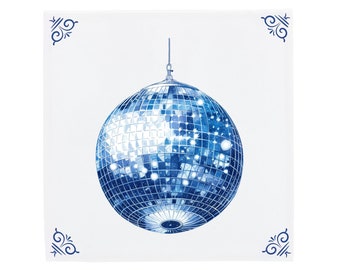 Delft Blue Ceramic Tile: Disco Ball | Modern Dutch Design, Handcrafted Ceramic Art, Unique Home Decor & Gift, Traditional Charm