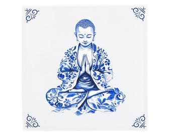 Buddha Ceramic Tile: Delft Blue Art (Handmade, Multiple Sizes)