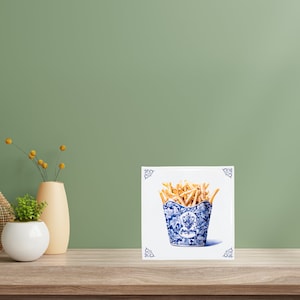 Carrelage hollandais vintage McDonald's Fries Delft, art gastronomique, carreaux de dosseret de cuisine en céramique bleue faits à la main, décoration de cuisine de restauration rapide image 3