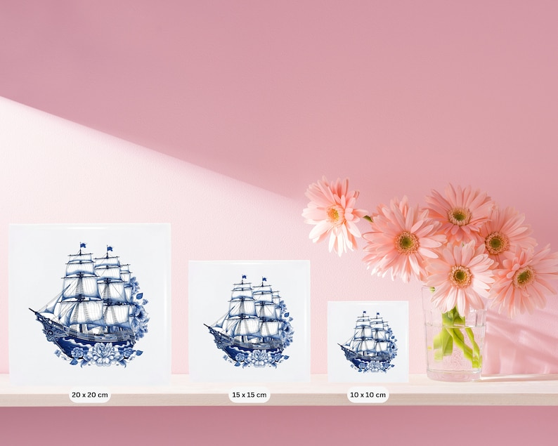 Delft Blue Ceramic Tile: Classic Sailing Ship Modern Dutch Design, Handcrafted Ceramic Art, Unique Home Decor & Gift, Traditional Charm image 5