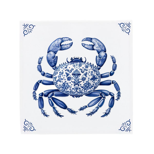 Delft Blue Ceramic Tile: Crabby Crab | Modern Dutch Design, Handcrafted Ceramic Art, Unique Home Decor & Gift, Traditional Charm