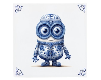 Delft Blue Ceramic Tile: Minion | Modern Dutch Design, Handcrafted Ceramic Art, Home Decor & Gift, Traditional Charm