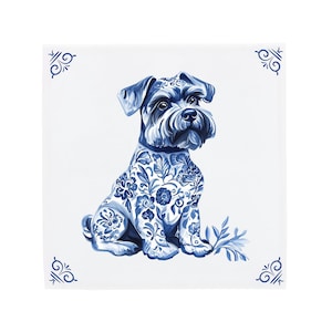 Delft Blue Ceramic Tile: Miniature Schnauzer | Modern Dutch Design, Handcrafted Ceramic Art, Unique Home Decor & Gift, Traditional Charm