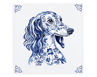 Saluki Ceramic Tile, Blue Delft Wall Art | Hand-Finished Decorative Accent - Gift For Dog Lovers, 11x11 15x15 20x20