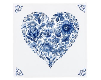 Keramik Delfter Blau Fliese: Traditionelles Herz Motiv - Handgefertigte Kunst