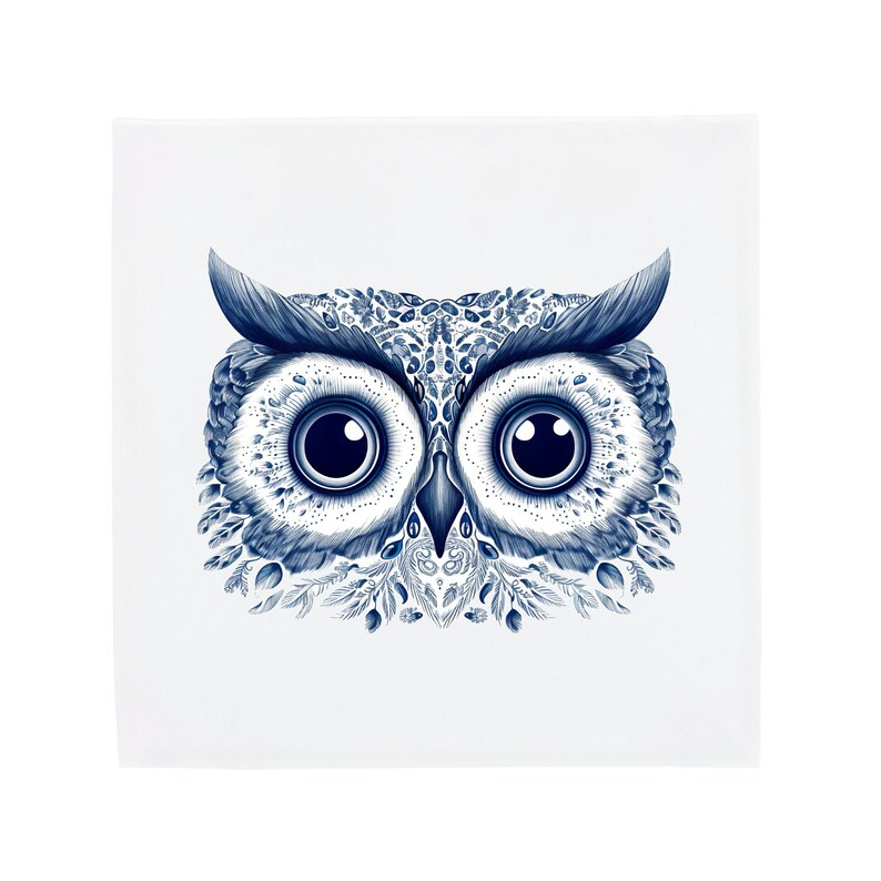 Carrelage en céramique bleu de Delft : yeux de chouette intrigants | Design hollandais moderne, oeuvre d'art en céramique faite à la main, cadeau et décoration d'intérieur uniques, charme traditionnel image 2