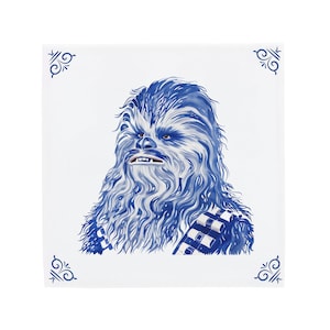 Delft Blue Ceramic Tile: Chewbacca | Modern Dutch Design, Handcrafted Ceramic Art, Unique Home Decor & Gift, Traditional Charm