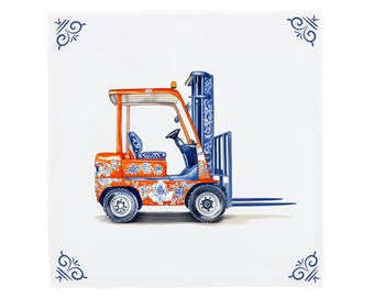Ceramic Delft Tile: Modern Dutch Forklift Design - Handcrafted Art