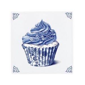 Delft Blue Ceramic Tile: Cupcake with Sprinkles | Modern Dutch Design, Handcrafted Ceramic Art, Unique Home Decor & Gift, Traditional Charm