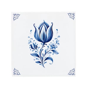 Delft Blue Ceramic Tile: Majestic Tulip | Modern Dutch Design, Handcrafted Ceramic Art, Unique Home Decor & Gift, Traditional Charm