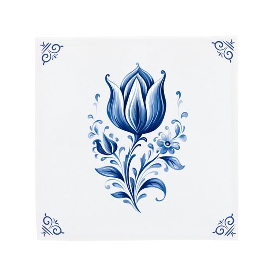 DELFT 青い花柄 陶器製まな板 デルフト陶器 デルフト陶器タイル：青と白のチューリップ - オランダの伝統芸術