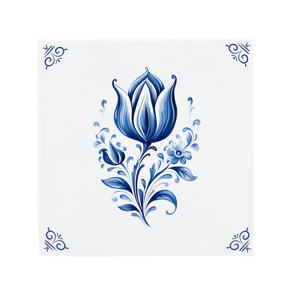 Delfter blaue Keramikfliese: Majestätische Tulpe | Modernes niederländisches Design, handgefertigte Keramikkunst, einzigartige Inneneinrichtung und Geschenk, traditioneller Charme