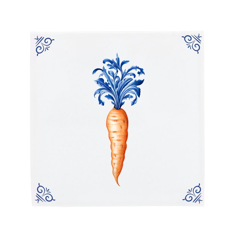 Delft Blue Ceramic Tile, Orange Carrot Handpainted (4 Sizes Available) image 1