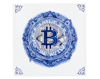 Carrelage bleu de Delft avec symbole Bitcoin - Céramique traditionnelle néerlandaise