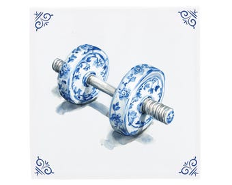 Delft Blue Ceramic Tile Dumbbell (11x11 to 20x20 cm, Handpainted)