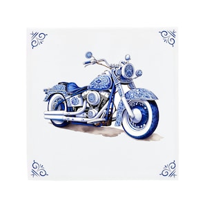Delft Blue Ceramic Tile: Classic Harley-Davidson | Modern Dutch Design, Handcrafted Ceramic Art, Unique Home Decor & Gift, Traditional Charm