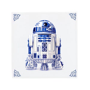 Delft Blue Ceramic Tile: Star Wars' R2-D2 | Modern Dutch Design, Handcrafted Ceramic Art, Unique Home Decor & Gift, Traditional Charm