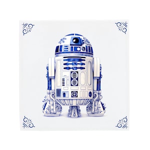 Delft Blue Ceramic Tile: Star Wars' R2-D2 | Modern Dutch Design, Handcrafted Ceramic Art, Unique Home Decor & Gift, Traditional Charm