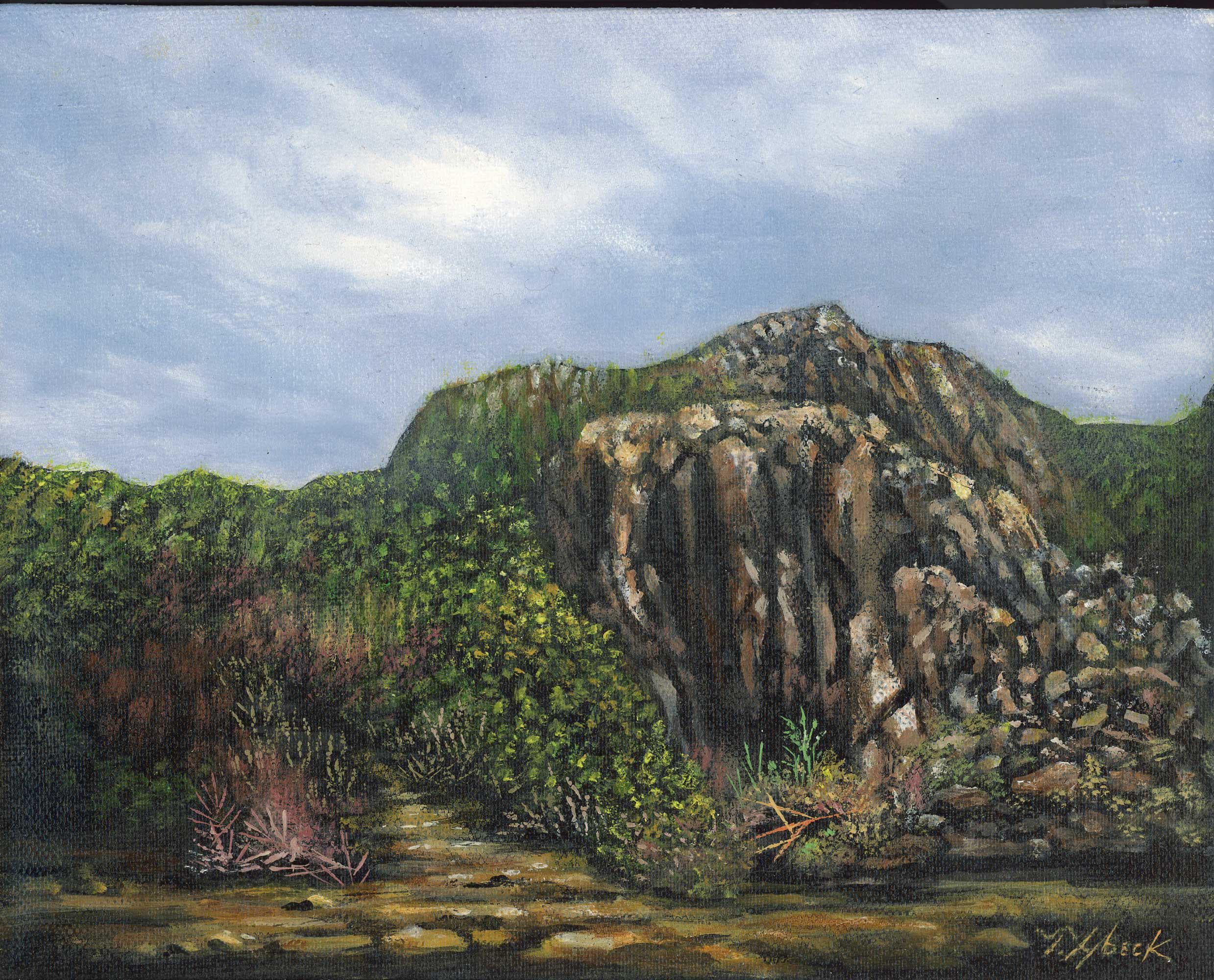 Mountain vista with trail heading up to the summit - Original Oil Painting - Nature Painting Home Decor - Signed by Artist Tom Lybeck