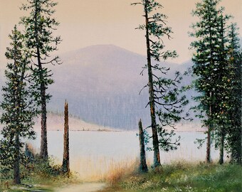 Early Morning Walk on Path to Mountain Lake  - An Original Oil Painting - Mountain Landscape Home Decor - Signed by Artist Tom Lybeck