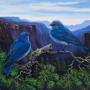 Blue Birds Mountain Canyon Note Card: Oil Painting Reproduction