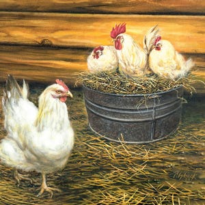 Rooster and Hen Note Card: &#39;Strut Your Stuff&#39; Oil Painting Reproduction