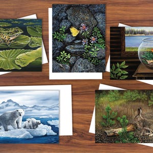 Not So Ordinary Card-assortiment: 5-kikkers, vlinder, ijsbeer, goudvis, haas, met enveloppen - schilderijen van Tom Lybeck