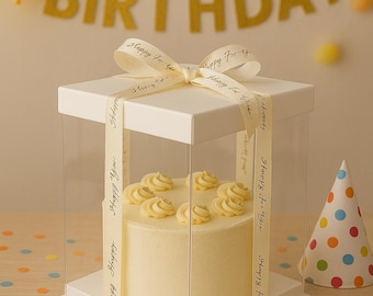 Clear Cake Box - 8 inch square base - 38 cm tall - in white