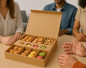 Kraft Treat Box with 8 Compartments & 4 Sauce Slots, Cupcake Box, Brownie Box, Dessert Packaging, Bakery Box, Cake Gift Box